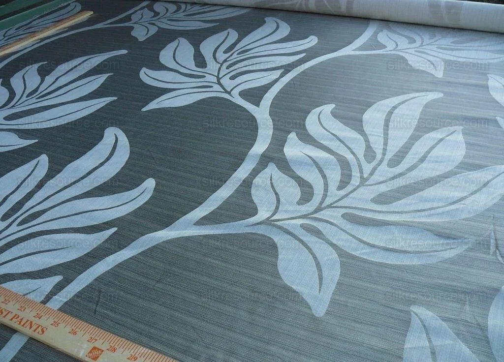 Lee Jofa Leave Strie Grey Monstera Foliage Tropical Rain Forest Silk MSRP USD 328/Y!