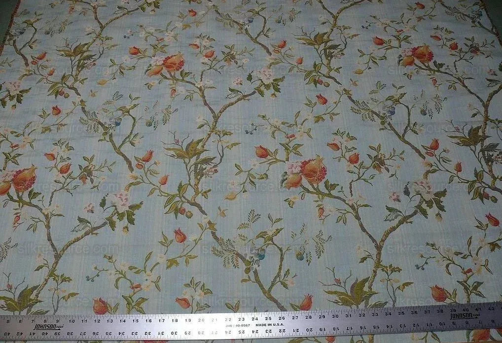 Renaissance Lampas Melograno Pom Fig Rose Tree Of Life On Sky Blue #1634