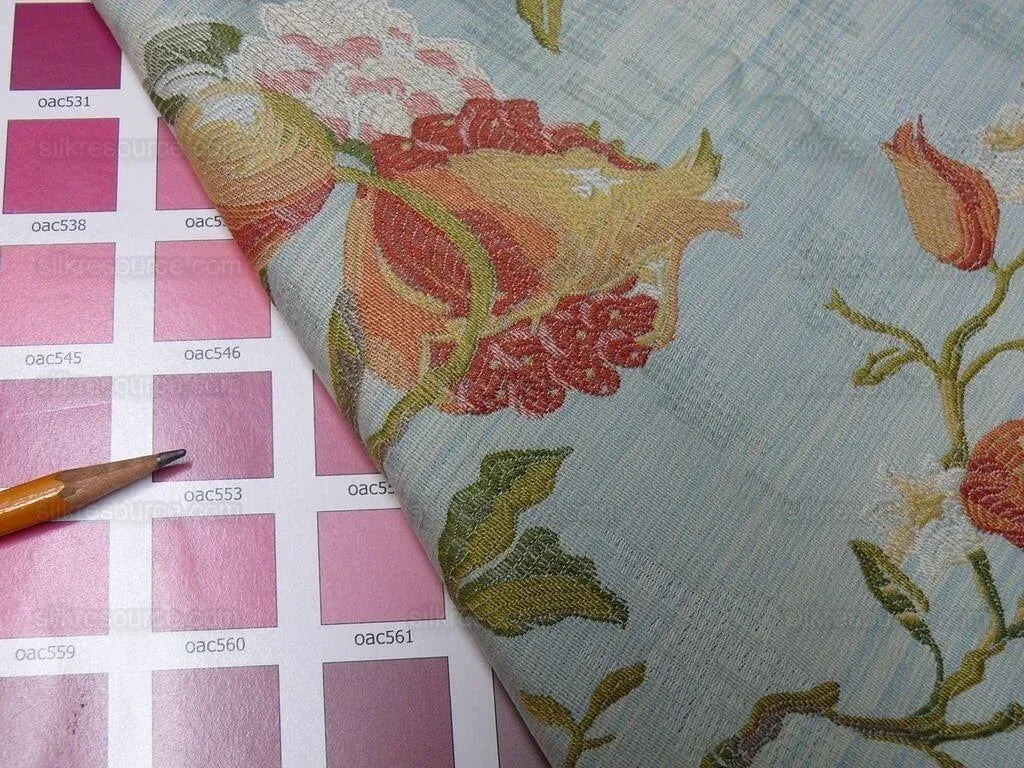 Renaissance Lampas Melograno Pom Fig Rose Tree Of Life On Sky Blue #1634