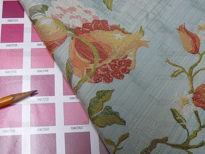 Renaissance Lampas Melograno Pom Fig Rose Tree Of Life On Sky Blue #1634