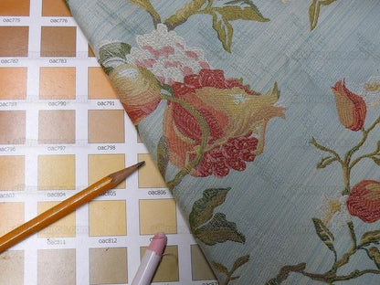 Renaissance Lampas Melograno Pom Fig Rose Tree Of Life On Sky Blue #1634