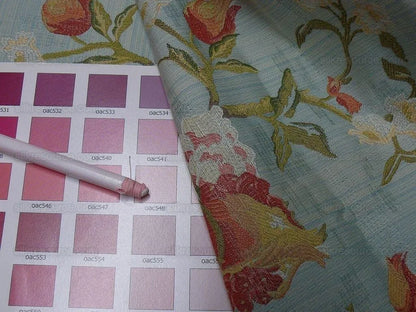 Renaissance Lampas Melograno Pom Fig Rose Tree Of Life On Sky Blue #1634