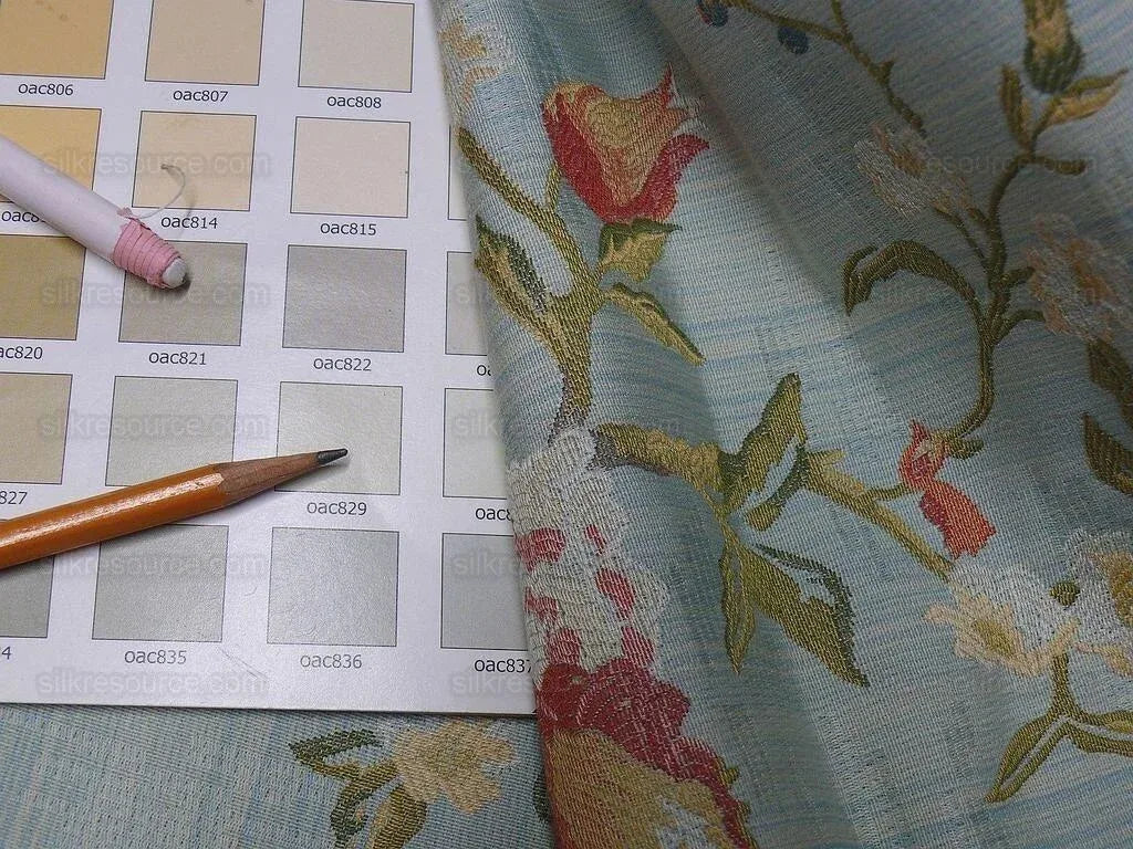 Renaissance Lampas Melograno Pom Fig Rose Tree Of Life On Sky Blue #1634