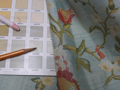 Renaissance Lampas Melograno Pom Fig Rose Tree Of Life On Sky Blue #1634