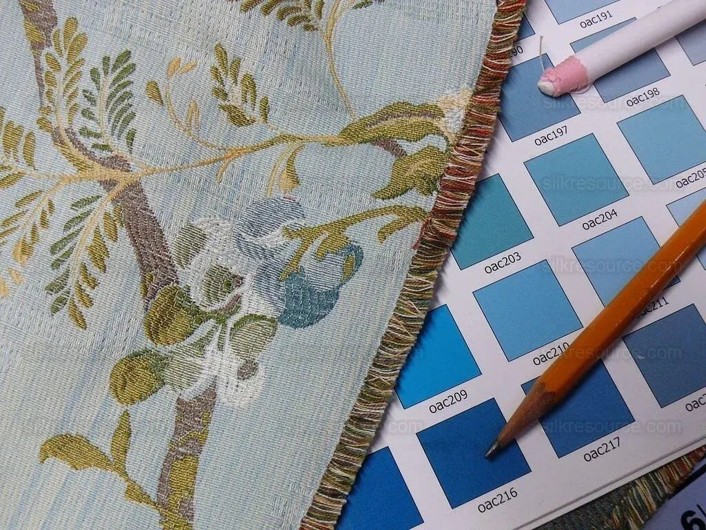 Renaissance Lampas Melograno Pom Fig Rose Tree Of Life On Sky Blue #1634