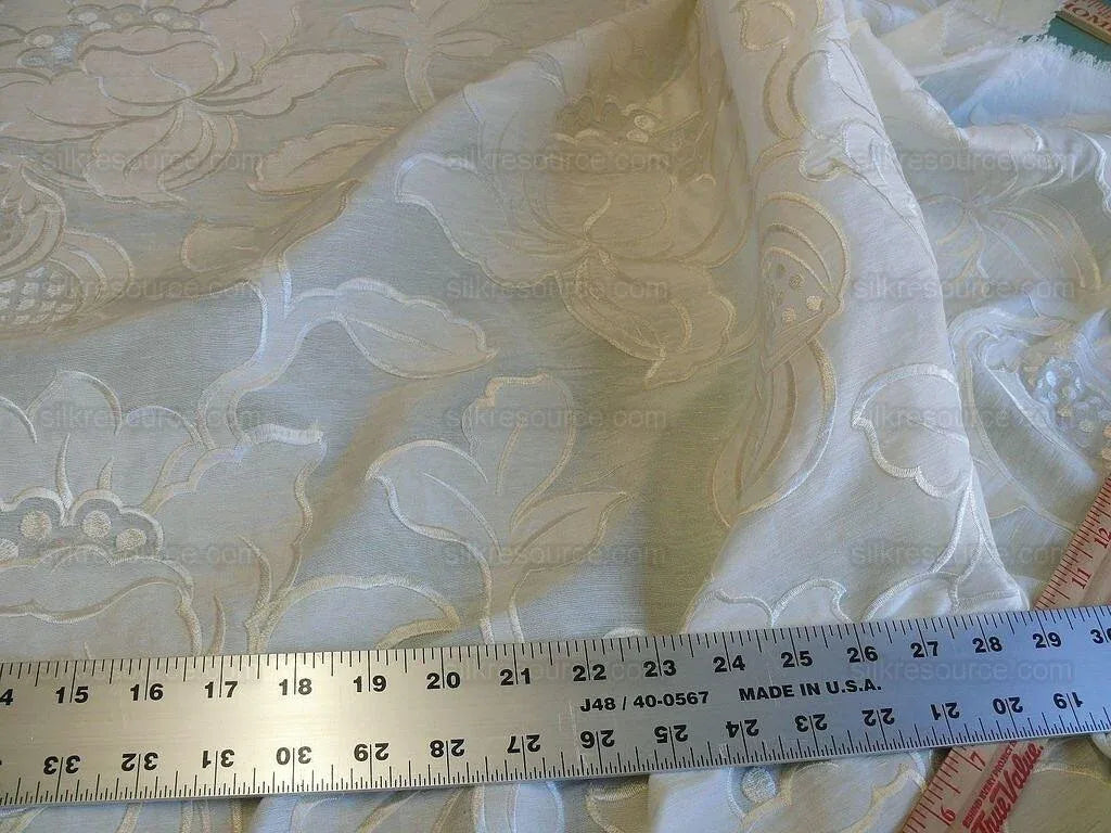 Scalamandre Granada Ivory White Peony Pomegranate Embroidery Linen MSRP USD286/Y