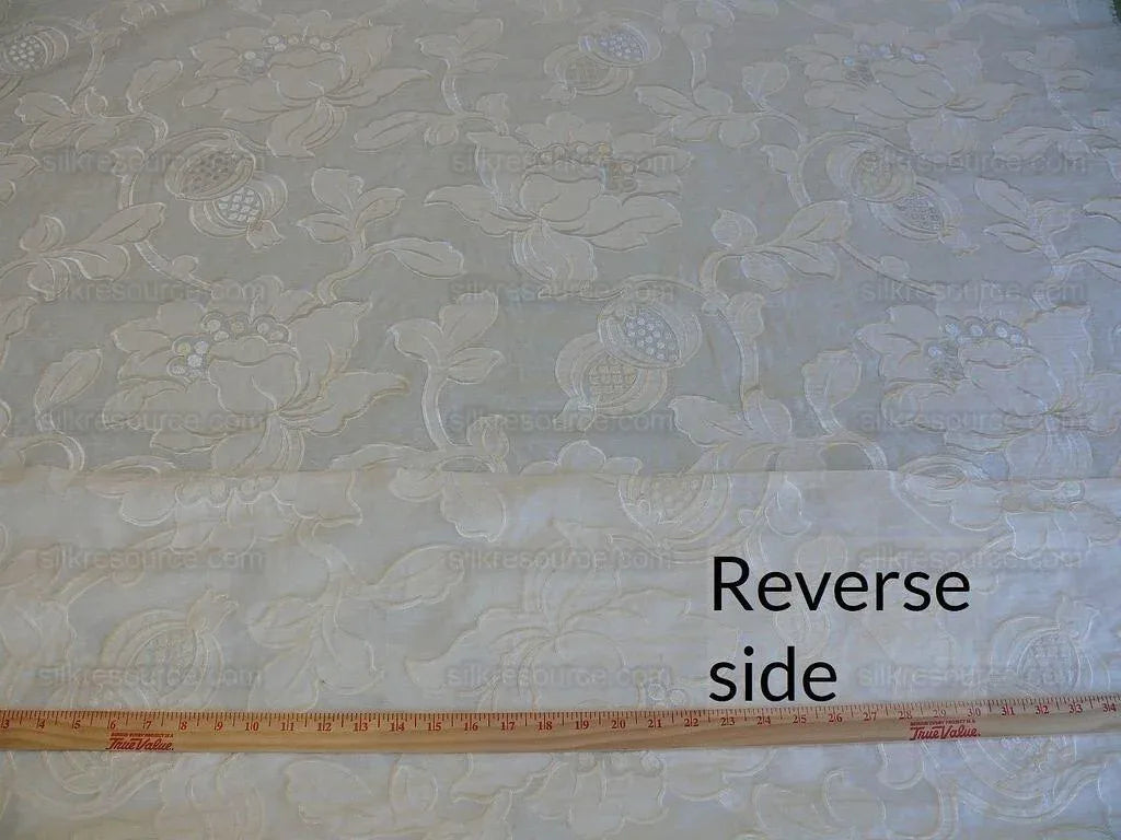 Scalamandre Granada Ivory White Peony Pomegranate Embroidery Linen MSRP USD286/Y