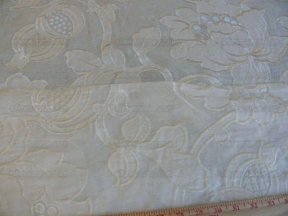 Scalamandre Granada Ivory White Peony Pomegranate Embroidery Linen MSRP USD286/Y