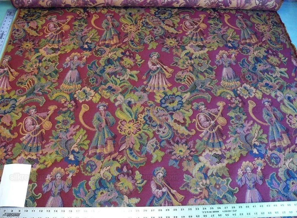 Scalamandre Biliken Red Mediaval Lady Heavy! Wool Tapestry Music Dance Harvest USD 288/y