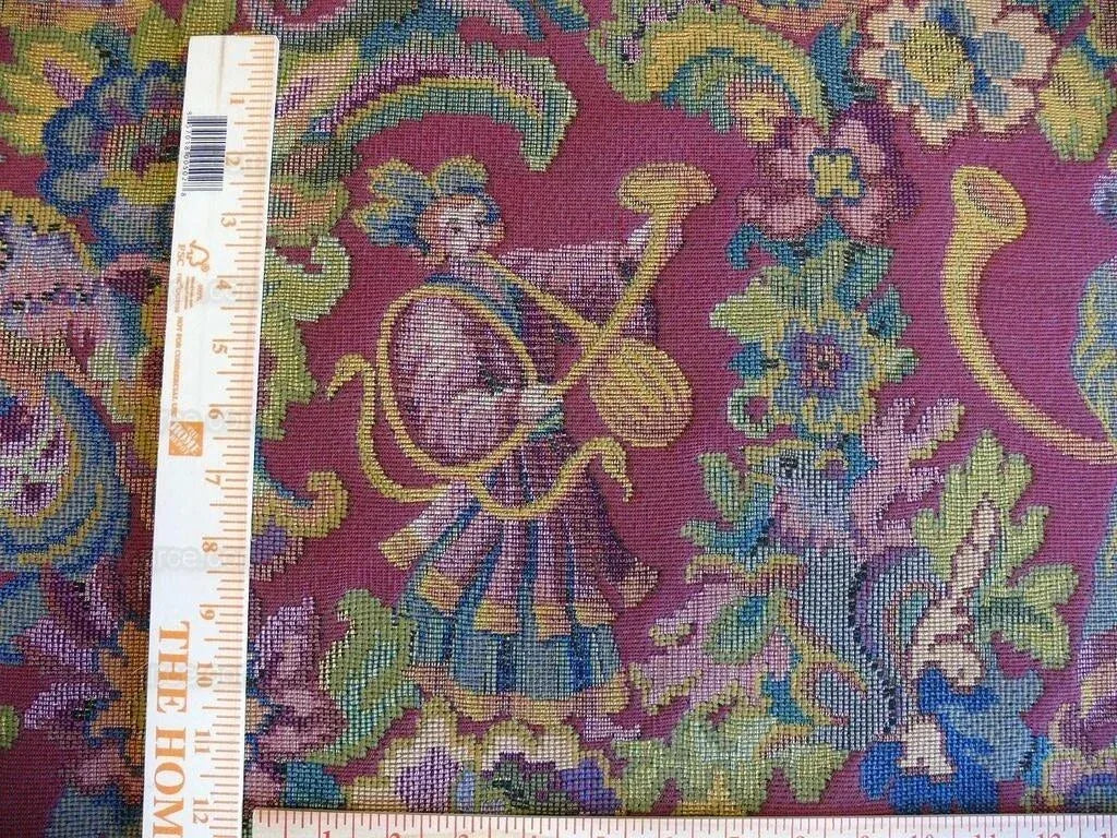 Scalamandre Biliken Red Mediaval Lady Heavy! Wool Tapestry Music Dance Harvest USD 288/y