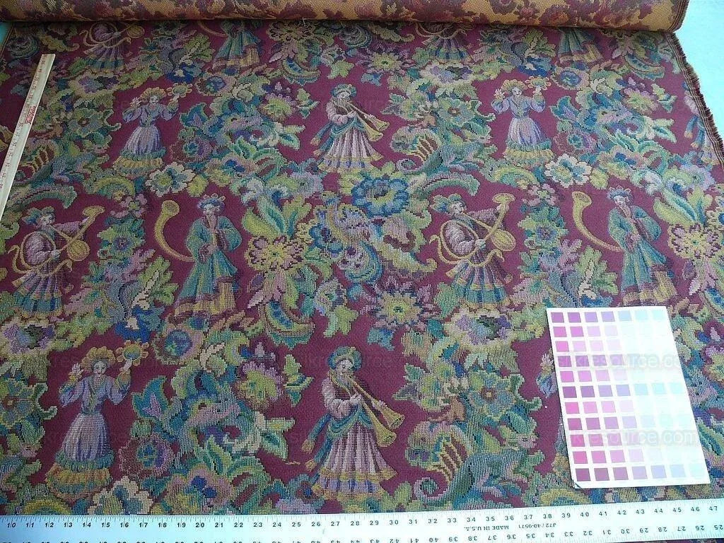 Scalamandre Biliken Red Mediaval Lady Heavy! Wool Tapestry Music Dance Harvest USD 288/y