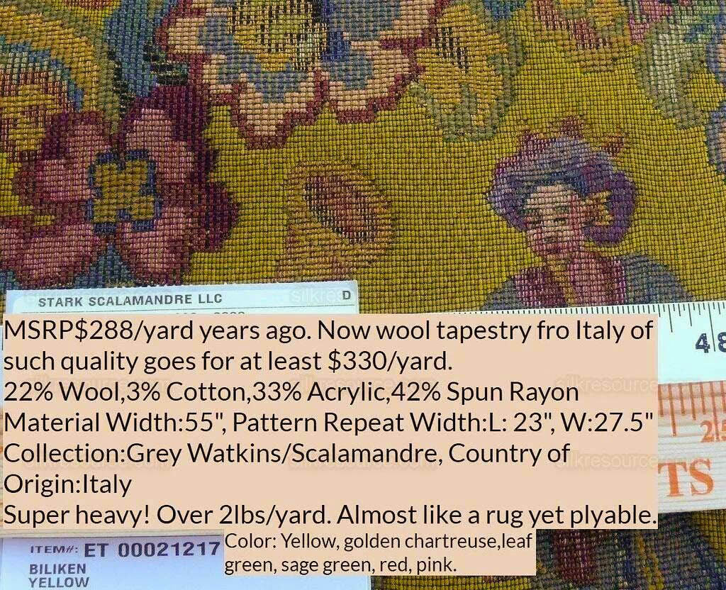Scalamandre Biliken Yellow Mediaval Lady Heavy! Wool Tapestry Music Dance Renaissance Fair Harvest USD 288/y