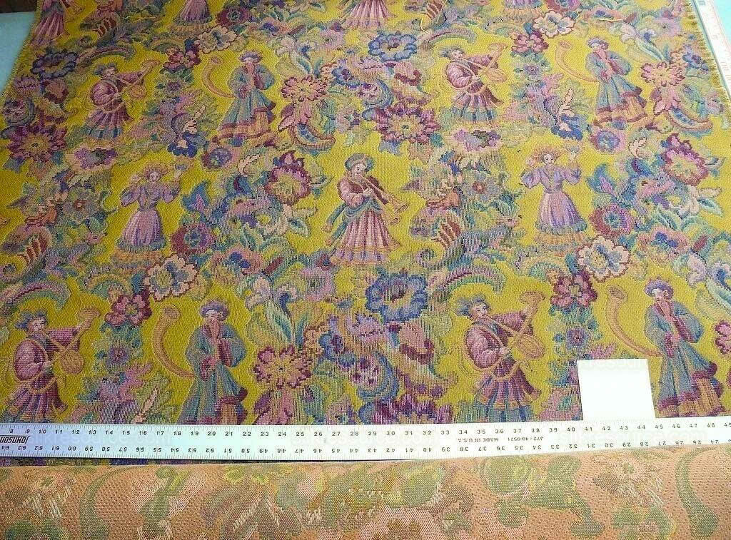 Scalamandre Biliken Yellow Mediaval Lady Heavy! Wool Tapestry Music Dance Renaissance Fair Harvest USD 288/y