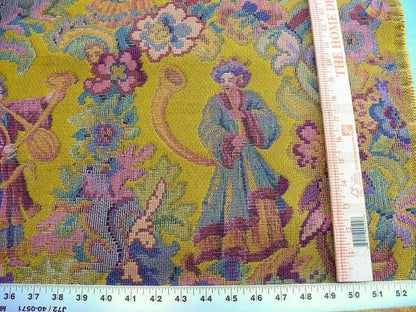 Scalamandre Biliken Yellow Mediaval Lady Heavy! Wool Tapestry Music Dance Renaissance Fair Harvest USD 288/y