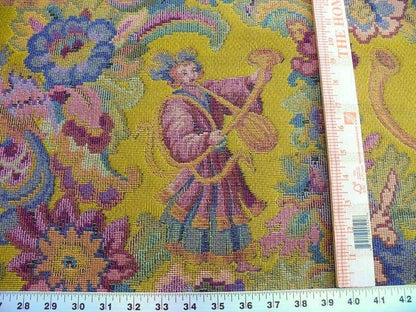 Scalamandre Biliken Yellow Mediaval Lady Heavy! Wool Tapestry Music Dance Renaissance Fair Harvest USD 288/y