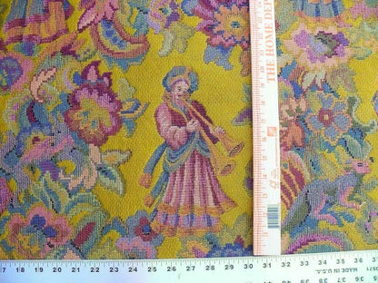 Scalamandre Biliken Yellow Mediaval Lady Heavy! Wool Tapestry Music Dance Renaissance Fair Harvest USD 288/y