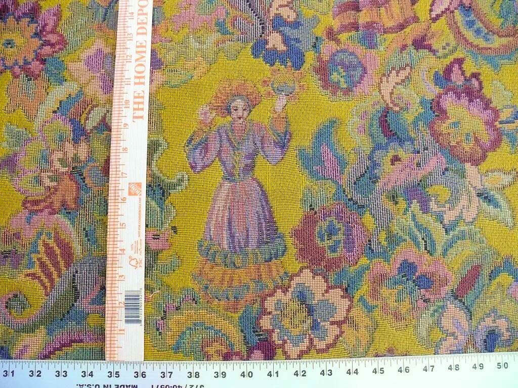 Scalamandre Biliken Yellow Mediaval Lady Heavy! Wool Tapestry Music Dance Renaissance Fair Harvest USD 288/y