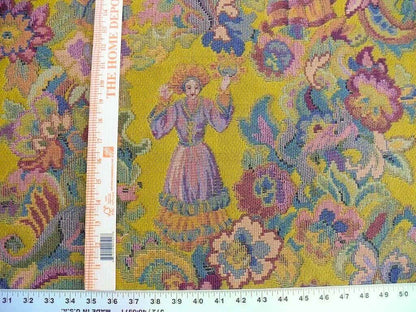 Scalamandre Biliken Yellow Mediaval Lady Heavy! Wool Tapestry Music Dance Renaissance Fair Harvest USD 288/y