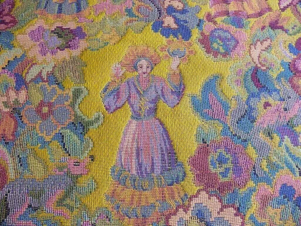 Scalamandre Biliken Yellow Mediaval Lady Heavy! Wool Tapestry Music Dance Renaissance Fair Harvest USD 288/y
