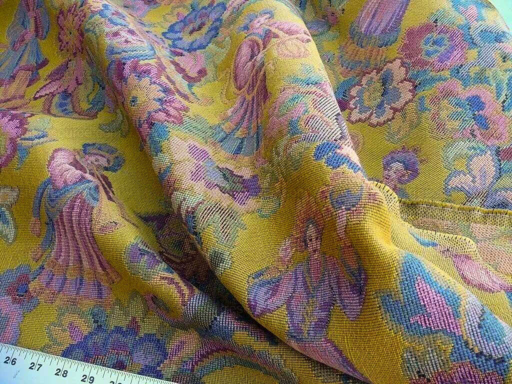 Scalamandre Biliken Yellow Mediaval Lady Heavy! Wool Tapestry Music Dance Renaissance Fair Harvest USD 288/y