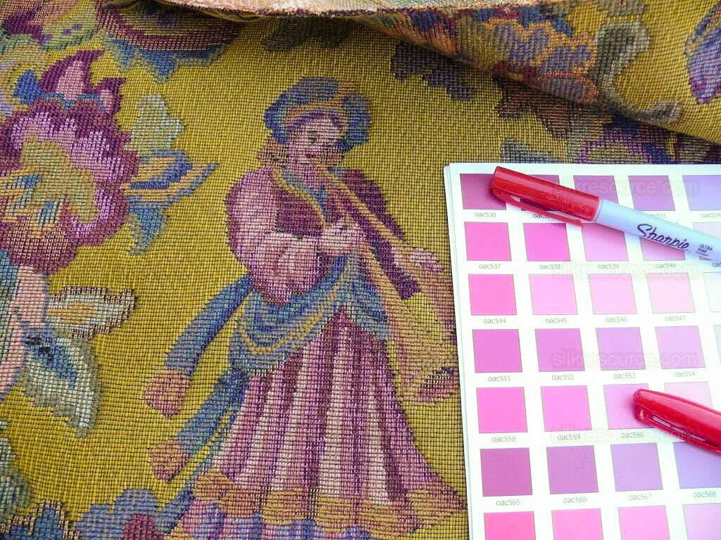 Scalamandre Biliken Yellow Mediaval Lady Heavy! Wool Tapestry Music Dance Renaissance Fair Harvest USD 288/y