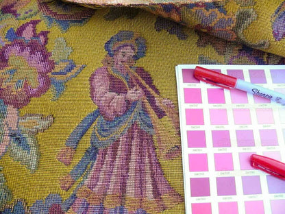 Scalamandre Biliken Yellow Mediaval Lady Heavy! Wool Tapestry Music Dance Renaissance Fair Harvest USD 288/y