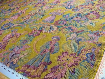 Scalamandre Biliken Yellow Mediaval Lady Heavy! Wool Tapestry Music Dance Renaissance Fair Harvest USD 288/y