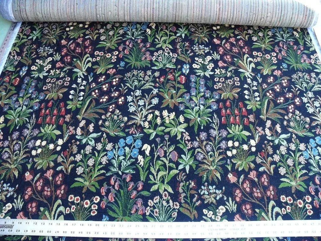 6y Lee Jofa Mille Fleurs Wildflowers On Black Velvet Pink Red Gr