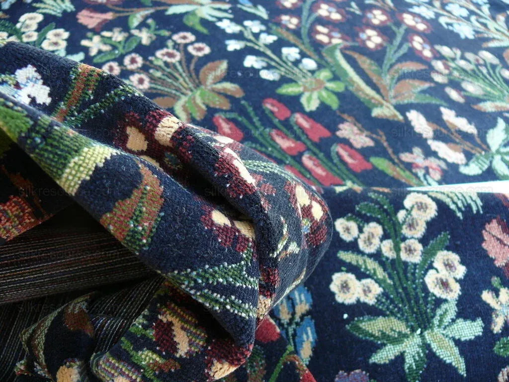 6y Lee Jofa Mille Fleurs Wildflowers On Black Velvet Pink Red Gr