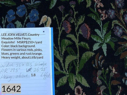 6y Lee Jofa Mille Fleurs Wildflowers On Black Velvet Pink Red Gr