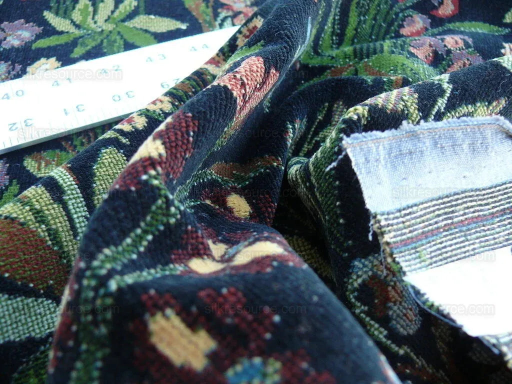 6y Lee Jofa Mille Fleurs Wildflowers On Black Velvet Pink Red Gr