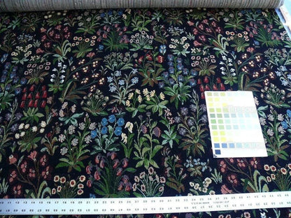 6y Lee Jofa Mille Fleurs Wildflowers On Black Velvet Pink Red Gr