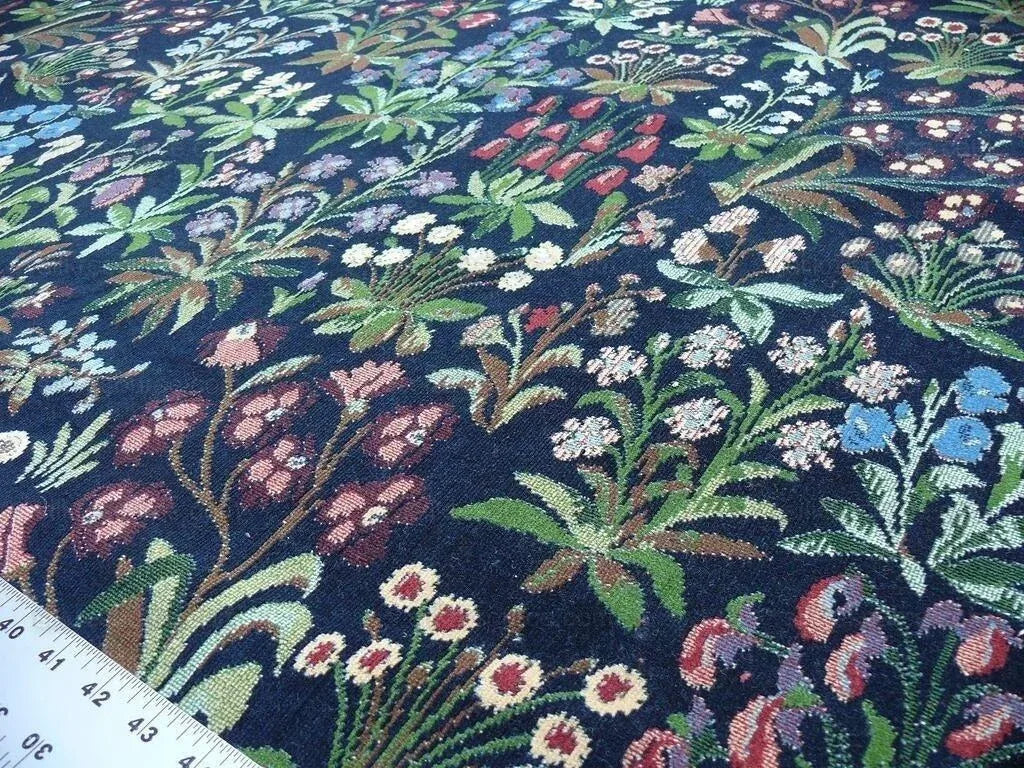 6y Lee Jofa Mille Fleurs Wildflowers On Black Velvet Pink Red Gr