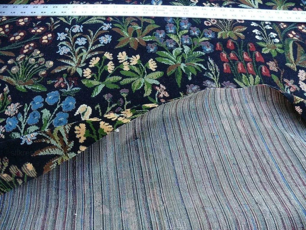 6y Lee Jofa Mille Fleurs Wildflowers On Black Velvet Pink Red Gr