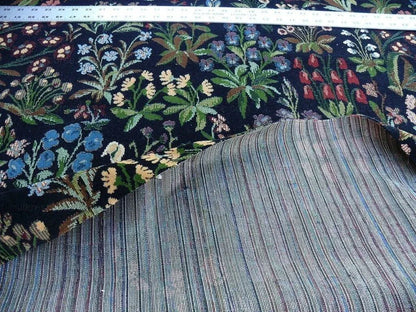 6y Lee Jofa Mille Fleurs Wildflowers On Black Velvet Pink Red Gr