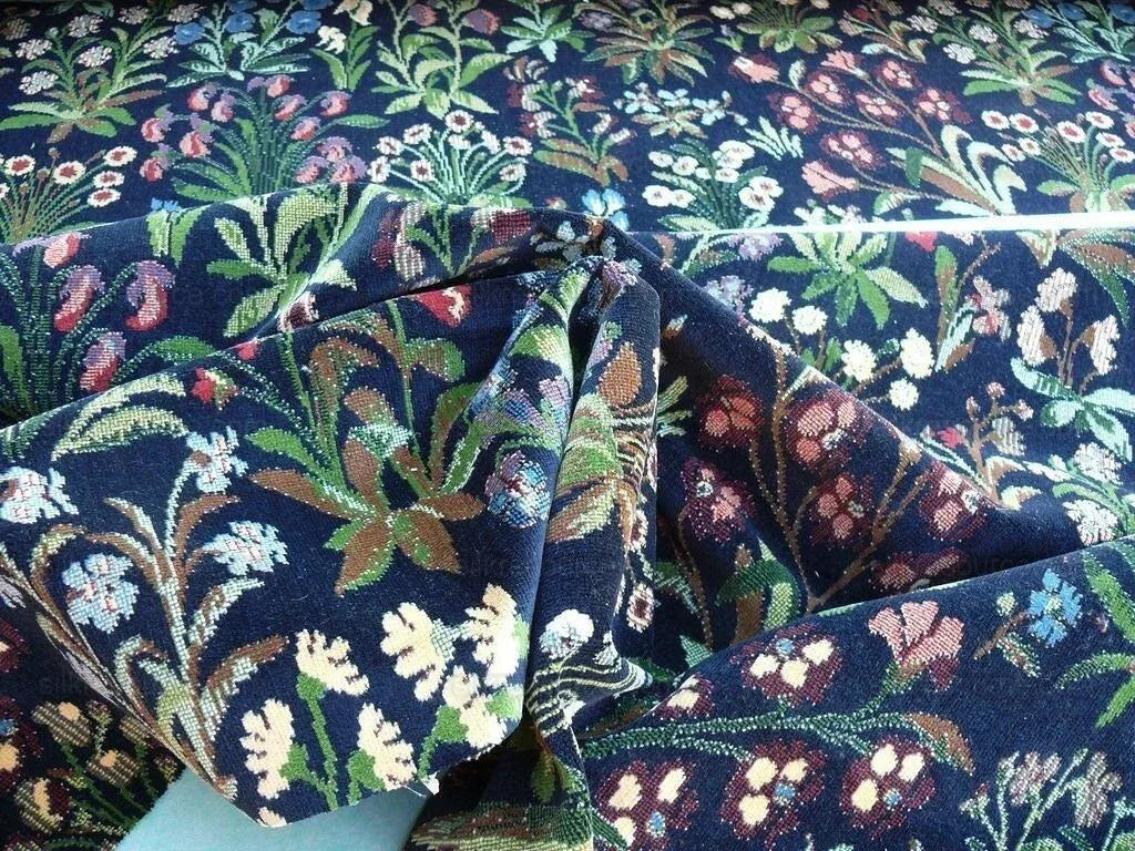 6y Lee Jofa Mille Fleurs Wildflowers On Black Velvet Pink Red Gr