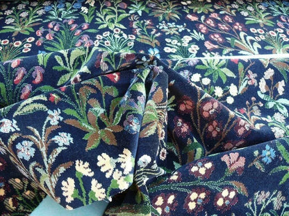 6y Lee Jofa Mille Fleurs Wildflowers On Black Velvet Pink Red Gr