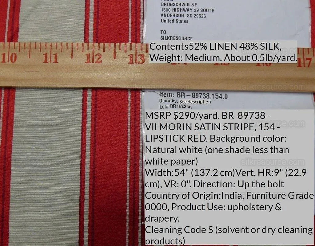 Brunschwig &amp; Fils Vilmorin Satin Stripe Lipstick Red MSRP USD 290/y