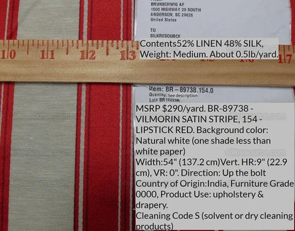 Brunschwig &amp; Fils Vilmorin Satin Stripe Lipstick Red MSRP USD 290/y