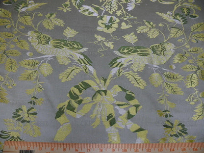 100% Silk Paloma Dove Bird French Neoclassical Green Chartreuse Pewter Silver Lampas By VR