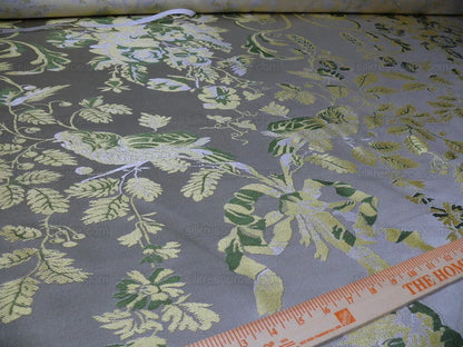 100% Silk Paloma Dove Bird French Neoclassical Green Chartreuse Pewter Silver Lampas By VR