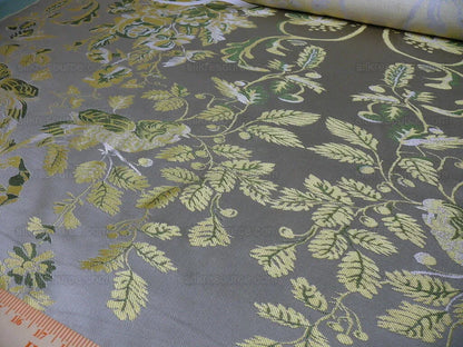 100% Silk Paloma Dove Bird French Neoclassical Green Chartreuse Pewter Silver Lampas By VR