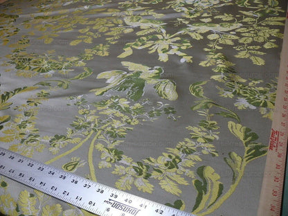 100% Silk Paloma Dove Bird French Neoclassical Green Chartreuse Pewter Silver Lampas By VR