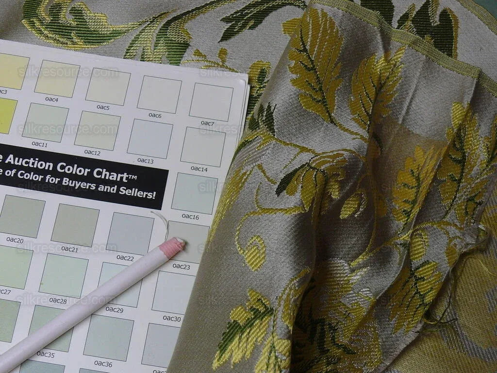 100% Silk Paloma Dove Bird French Neoclassical Green Chartreuse Pewter Silver Lampas By VR