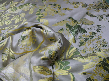100% Silk Paloma Dove Bird French Neoclassical Green Chartreuse Pewter Silver Lampas By VR