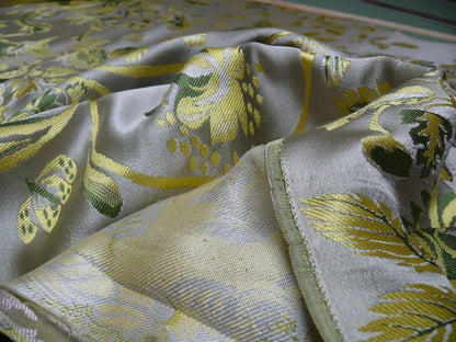 100% Silk Paloma Dove Bird French Neoclassical Green Chartreuse Pewter Silver Lampas By VR