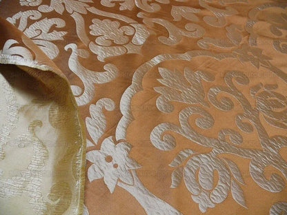 1.2Yard 100% Silk Damask Classic Radiant Copper Cinnamon Simple Renaissance