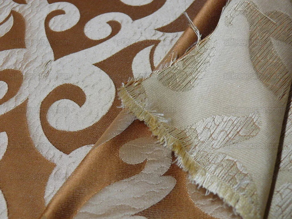 1.2Yard 100% Silk Damask Classic Radiant Copper Cinnamon Simple Renaissance