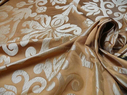 1.2Yard 100% Silk Damask Classic Radiant Copper Cinnamon Simple Renaissance