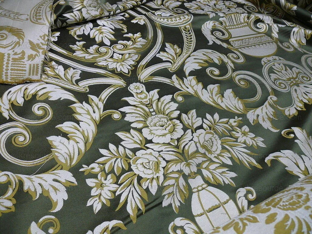 By yard Scalamandre Neoclassical Emma’s Urns Deep Green Gold 100% Silk MSRP USD459/y